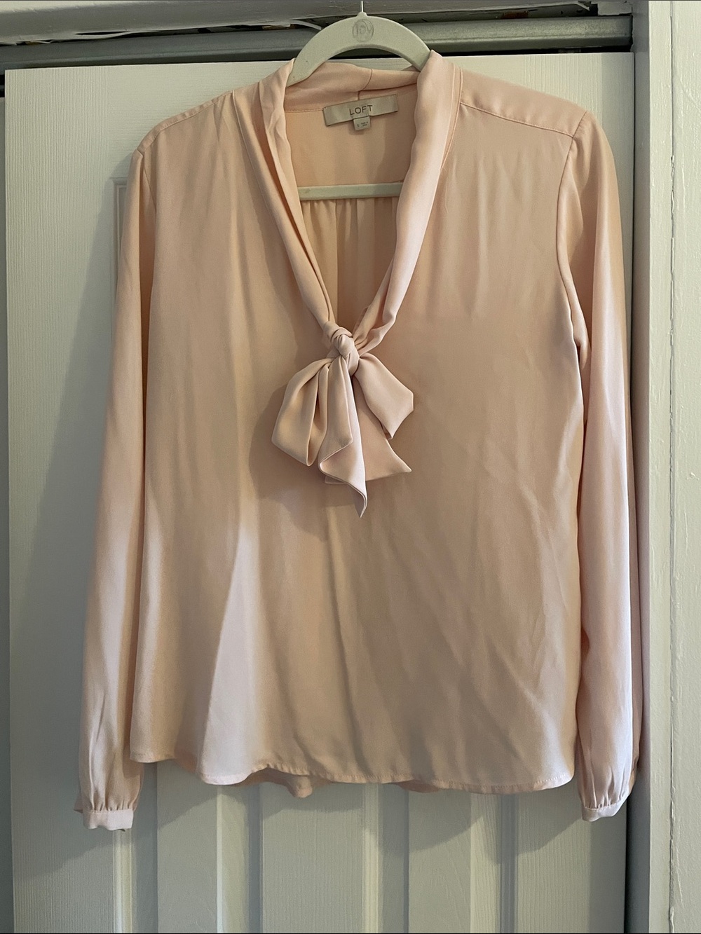 LOFT Light Blush Pink Tie-Neck Long Sleeve Blouse
